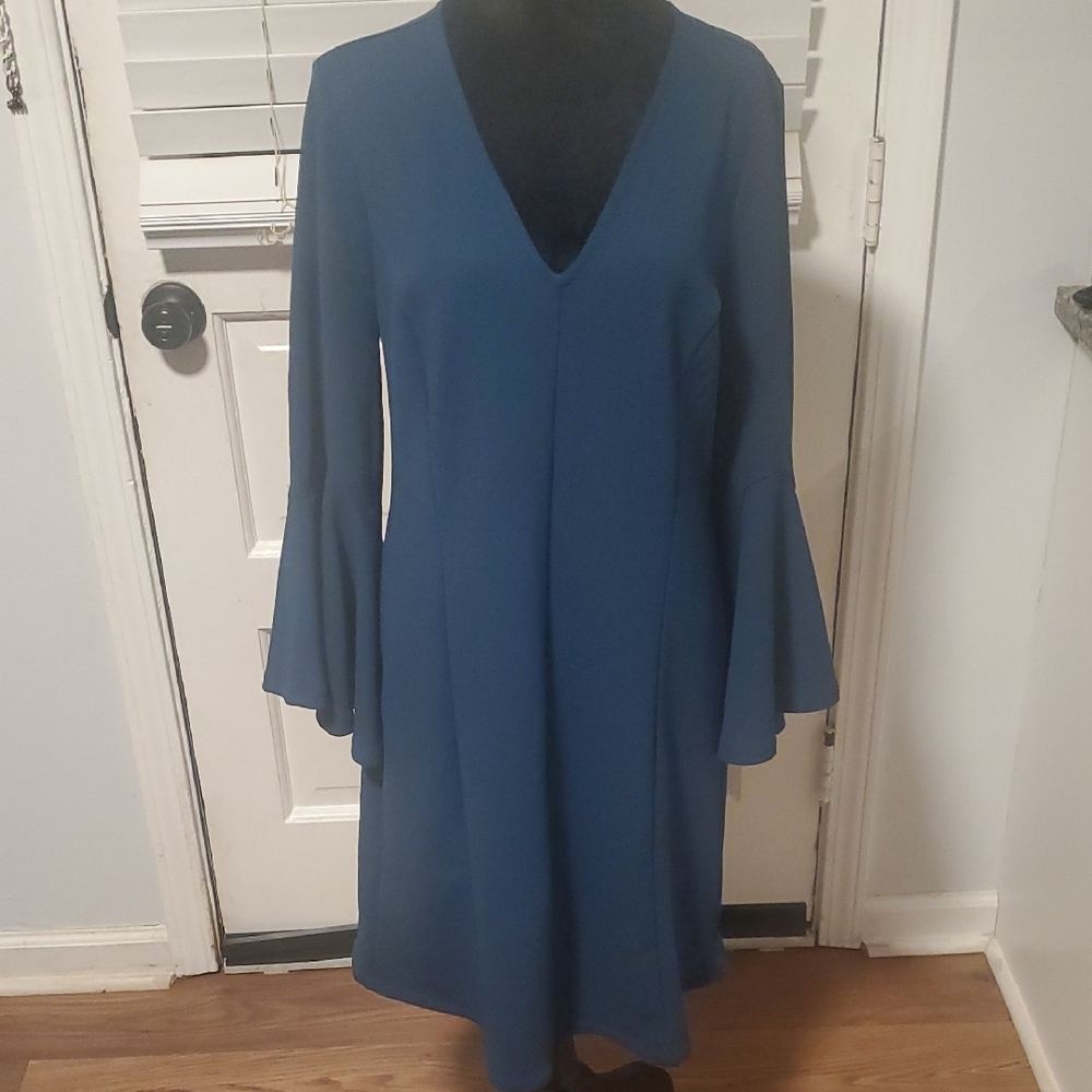 Ann Taylor Elegant Green Blue V-Neck Dress NWT